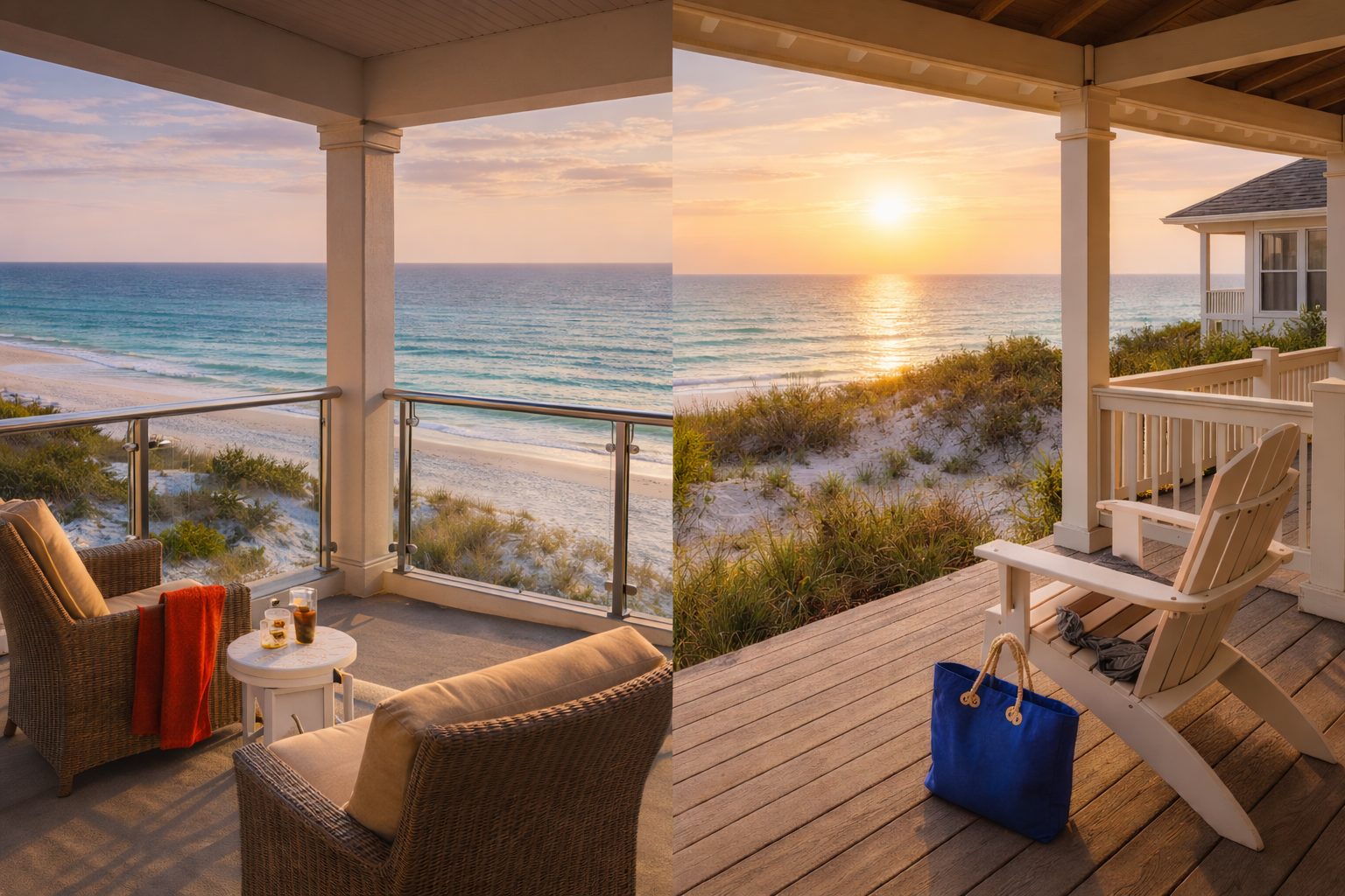 30A coastal balcony and beach home porch overlooking emerald Gulf waters