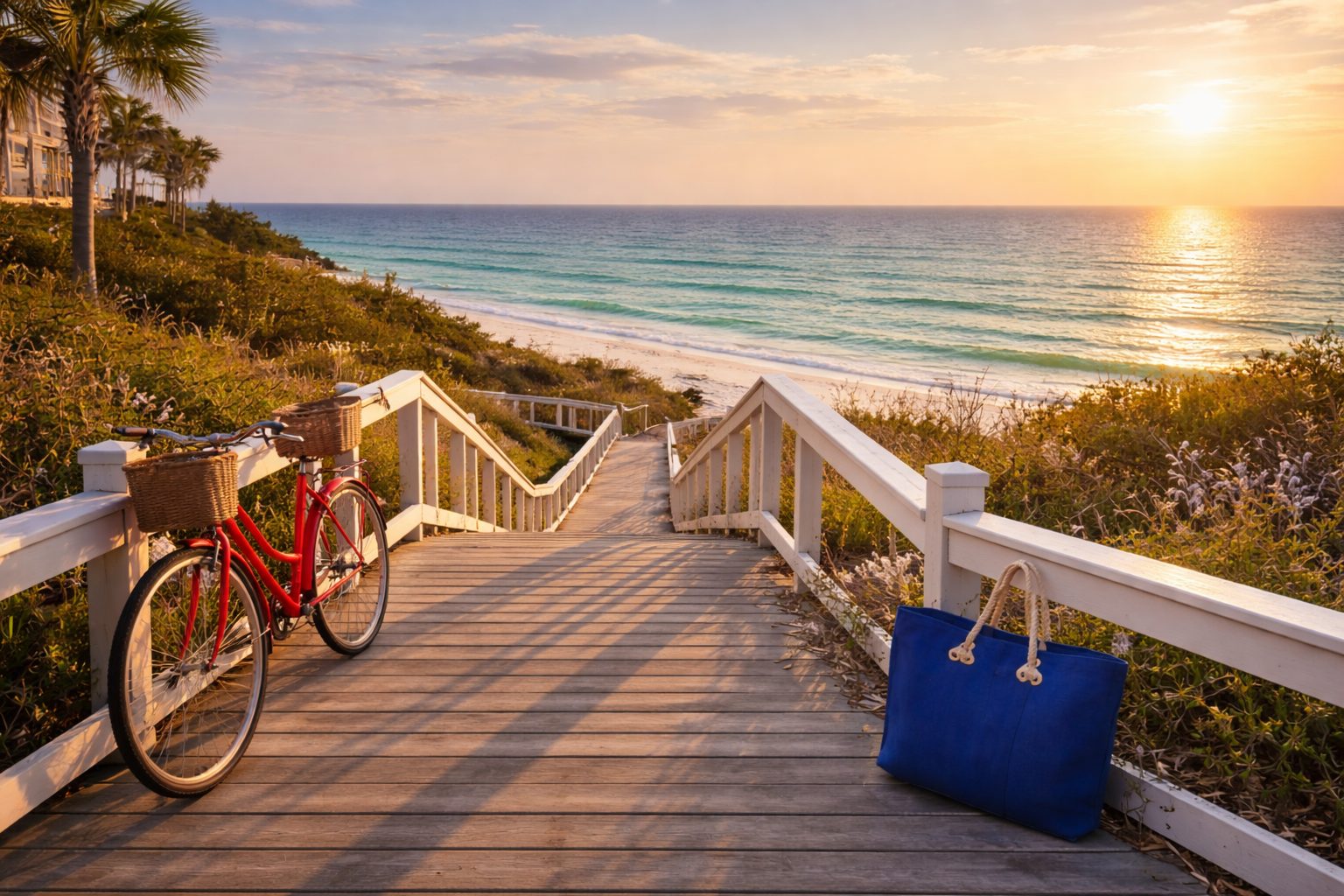 30A Florida coastal boardwalk overlooking emerald Gulf waters