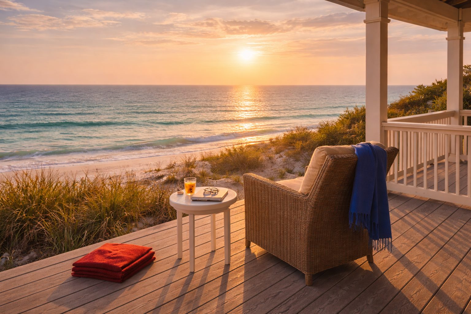 Coastal porch overlooking emerald Gulf waters along 30A Florida