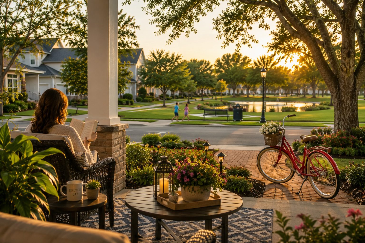 Welcoming Central Florida home with front porch overlooking a neighborhood park